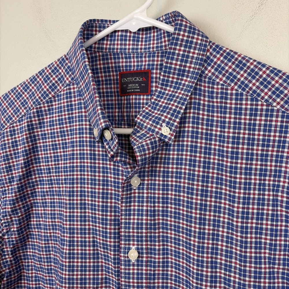 UNTUCKit Shirt Mens Medium Blue Red Plaid Button Down Long Sleeve Casual Cotton